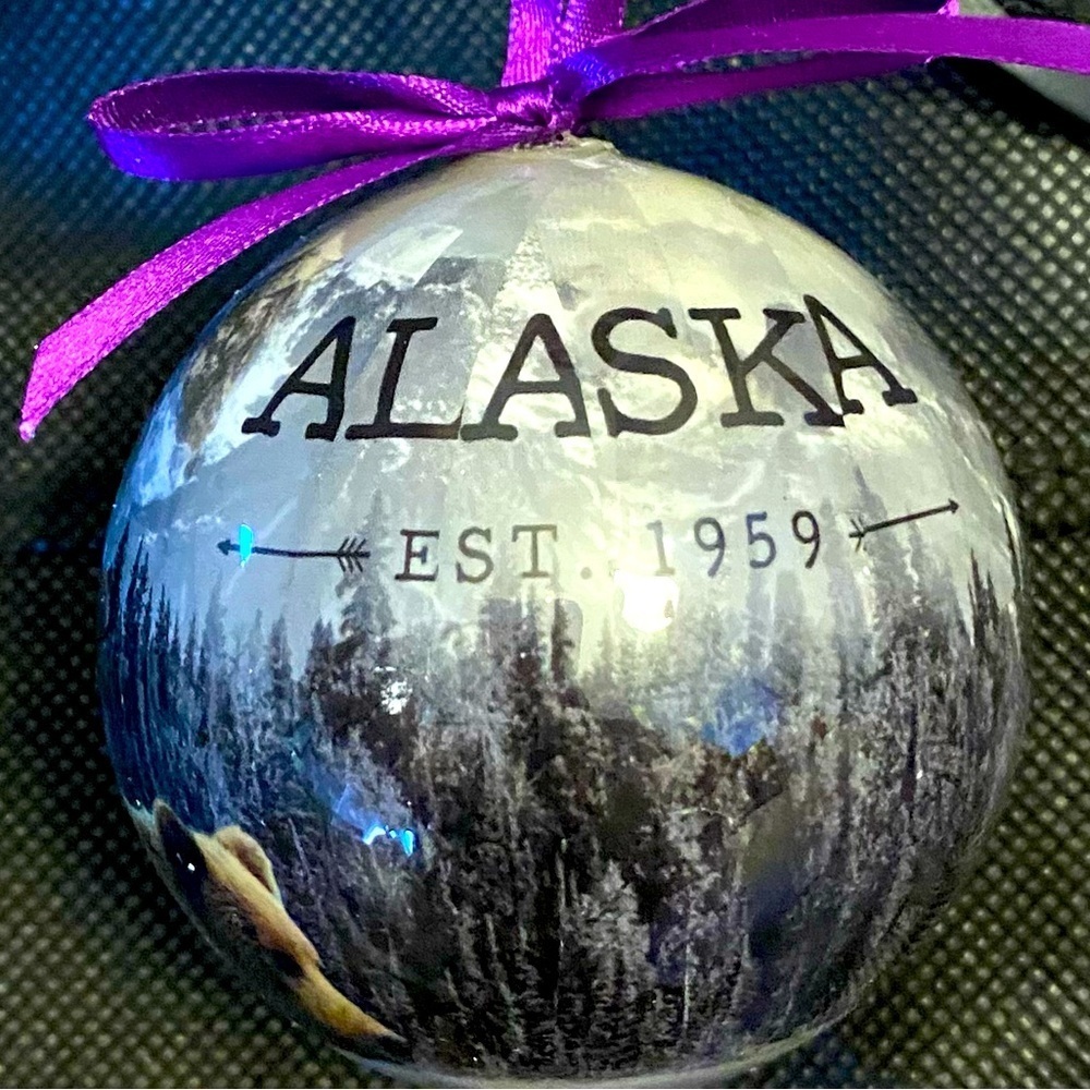 Alaska color pop grizzly bear with cub polyfoam ball ornament EST. 1959
